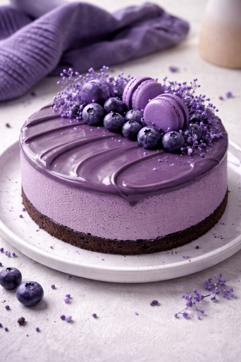 No-Bake Purple Chocolate Mousse Cheesecake